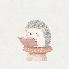 Wall Mural - Hedgehog Reading Book.