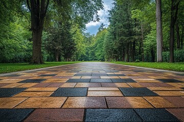 Sticker - Perspective View of a Brick Path Through a Forest