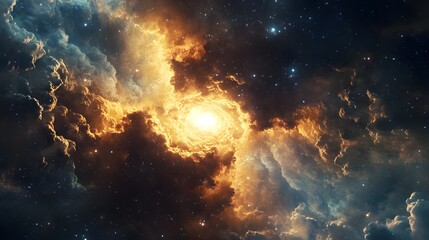 Wall Mural - cosmic nebula with golden light
