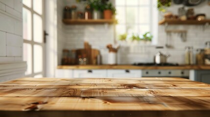 Poster - Blurred kitchen background with table top.