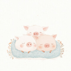 Sticker - Cute Piglets Sleeping Together