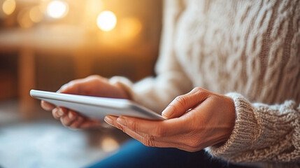 senior man uses a digital tablet for work, demonstrating the blend of modern technology and senior expertise. His focused hands on the device symbolize adaptability, lifelong learning, and digital inc