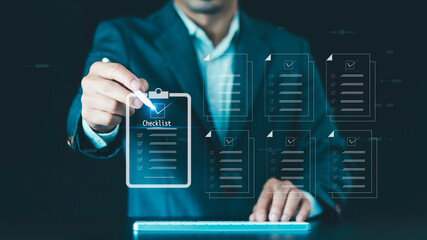 Wall Mural - checklist online survey business performance document concept, approves project management, evaluati