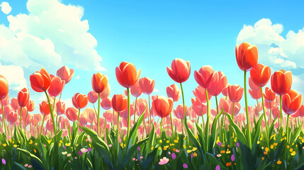 Wall Mural - A vibrant field of tulips in full bloom 
