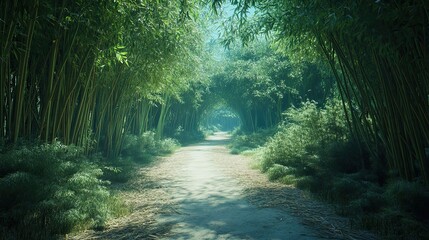 Sticker - A Path Through a Lush Bamboo Forest