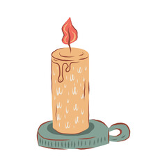 Retro Christmas hand drawn Candle. Cute Holiday Isolated stickers