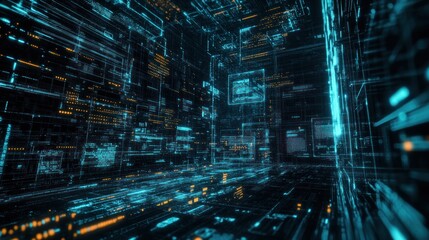 Digital futuristic background of internet holographic cyber data interface from all over wallpaper AI generated image