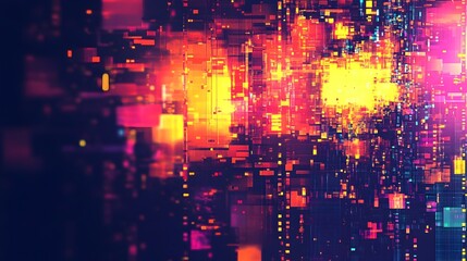 Wall Mural - Vibrant Futuristic Digital Landscape with Glowing Fractal Patterns and Neon Explosions