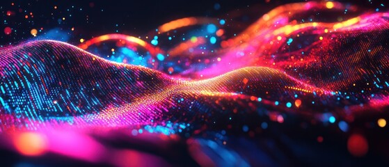 Internet futuristic abstract graphics particle digital wave formation background wallpaper AI generated image
