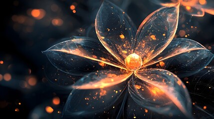 Canvas Print - Glowing Futuristic Orb with Ethereal Petals on a Dark Background