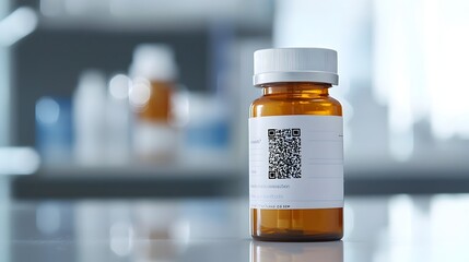 Close-up of a Sleek Scannable Digital Code on a Prescription Bottle Symbolizing Modern