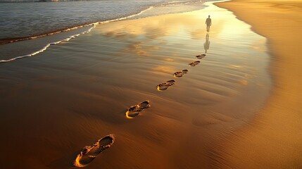 Wall Mural - Footprints in the Sand Leading Away from a Solitary Figure