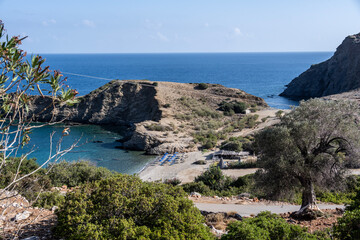 Wall Mural - natural panorama with sea mountains and bays on a hot day on the island of Crete Greece