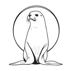 Seal in cartoon, doodle style . Image for t-shirt, web, mobile apps and ui. Isolated 2d vector illustration in logo, icon, sketch style, Eps 10, black and white. AI Generative