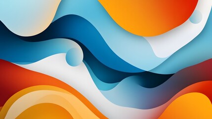 Abstract background with colorful wavy layers in blue, orange, and white.