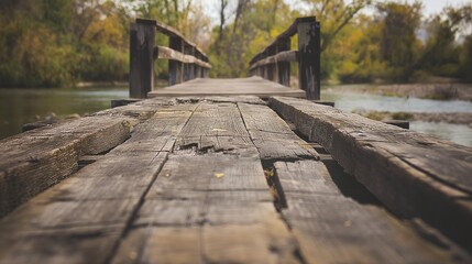 Old wooden bridge with weathered planks.