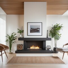 Canvas Print - modern home interior with fireplace