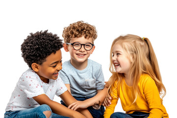 Diverse Group of Happy Children Laughing Together - Isolated on White Transparent Background, PNG
