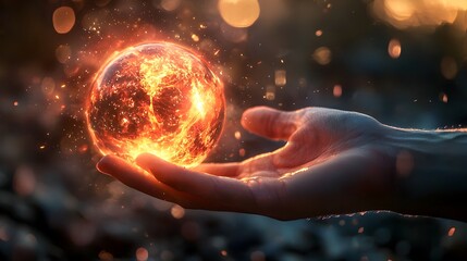 Wall Mural - Glowing Orb Held in Hand Symbolizes Human Innovation and Creative Energy