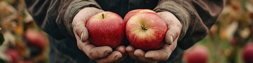 Wall Mural - close-up of apples in hands. Selective focus