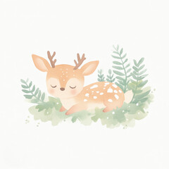 Canvas Print - Cute Watercolor Deer.