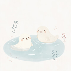 Wall Mural - Cute Seals in Water.