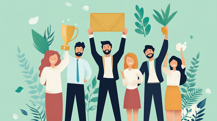 Wall Mural - Recognizing team achievements motivates continued success in business endeavors Illustration Flat design