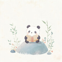 Canvas Print - Panda Reading Book.