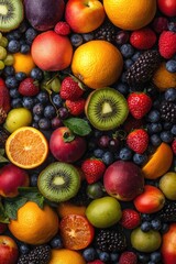 Wall Mural - background from different berries and fruits. Selective focus