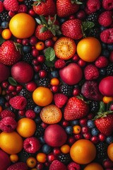 Poster - background from different fruits berries. Selective focus