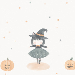 Poster - Cute Witch Halloween Card.