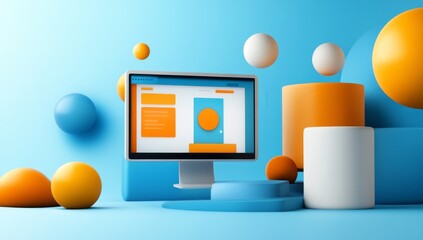 Computer screen with web design software featuring 1920s style scene