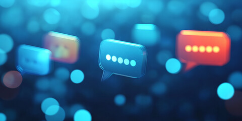 creative gpt chat hologram with speech bubbles on blurred blue background. artificial intelligence c