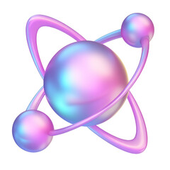 Wall Mural - purple blue pink atom 3d render icon isolated on transparent background cutout