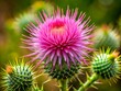 © Achiraya - Delicate pink petals surround prickly green thorns on astem of a wildflower, symbolizing beauty and danger coexisting