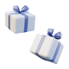 Wall Mural - two white gift box with blue ribbon 3d render icon isolated on transparent background cutout