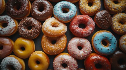 Poster - A colorful assortment of donuts arranged attractively for display and enjoyment.