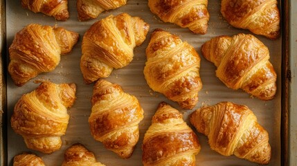 Canvas Print - A tray of golden-brown croissants, freshly baked and arranged neatly.