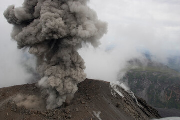 Poster - Russia Kamchatka volcano eruption on a cloudy summer day