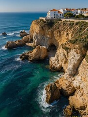 Wall Mural - A panoramic view of ocean cliffs in Cascais, Portugal, capturing the coastal landscape and natural beauty.