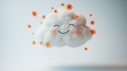 Wall Mural - Smiling cloud with orange flowers