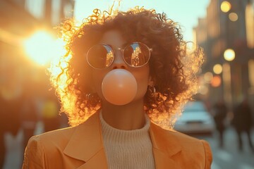 Wall Mural - woman eating chewing gum