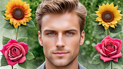 Wall Mural - Close up pictures of handsome mans with the beauty of nature in the background. f (5)