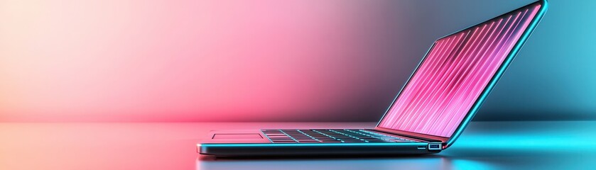 Wall Mural - Laptop with Neon Lights.