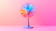 © Thiago - A colorful fan with a blue center sits on a pink background. Windmill. Illustration