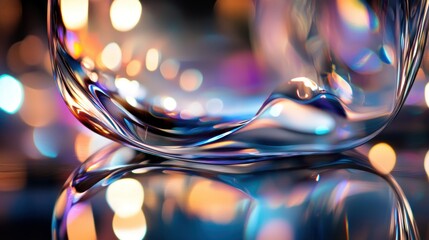 Canvas Print - A close-up of a glass object reflecting colorful lights and patterns.