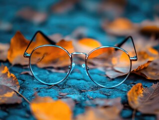 Glasses on leaf pile