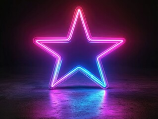 lit neon star in darkness