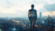 © Lucija - double exposure of businessman merging with cityscape corporate vision concept