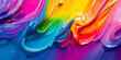 © wolfhound911 - Liquid paints in vibrant rainbow colors, swirling together with a glossy, reflective surface that creates a dynamic and playful effect.